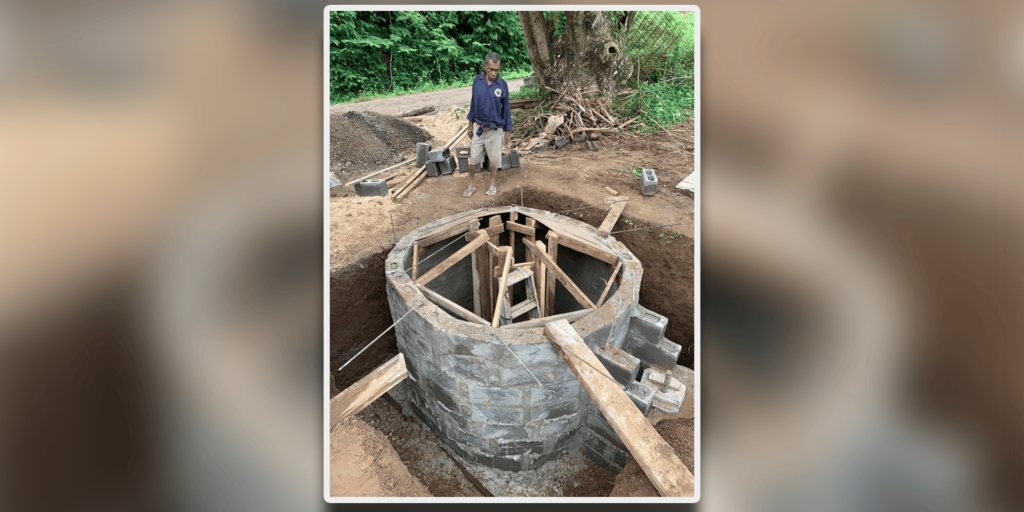 Biogas plant under construction in Koro Island, Fiji. [Photo: Marcel Wagner, ADRA Austria]